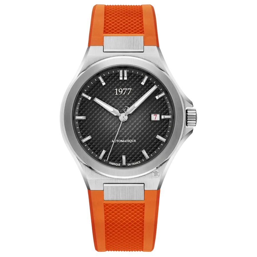 1977 ARSENE Automatik, 41 mm, Zifferblatt Schwarz, Kautschukband FKM Orange, Men's Watch 1977P02138